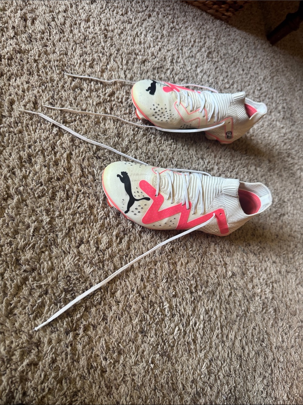 Puma Cream and Coral Sock-Style Soccer Cleats